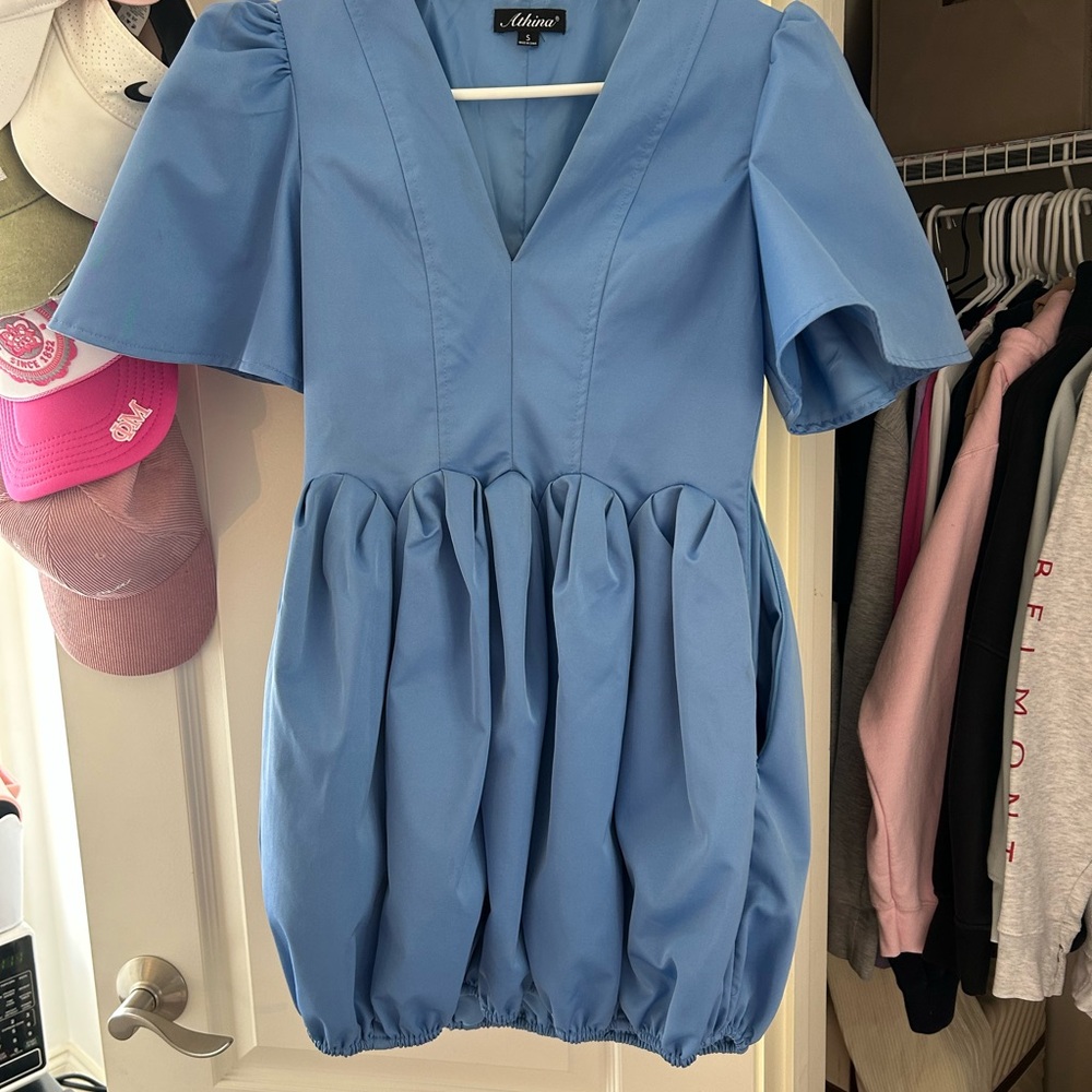 Blue Puff Sleeve Dress